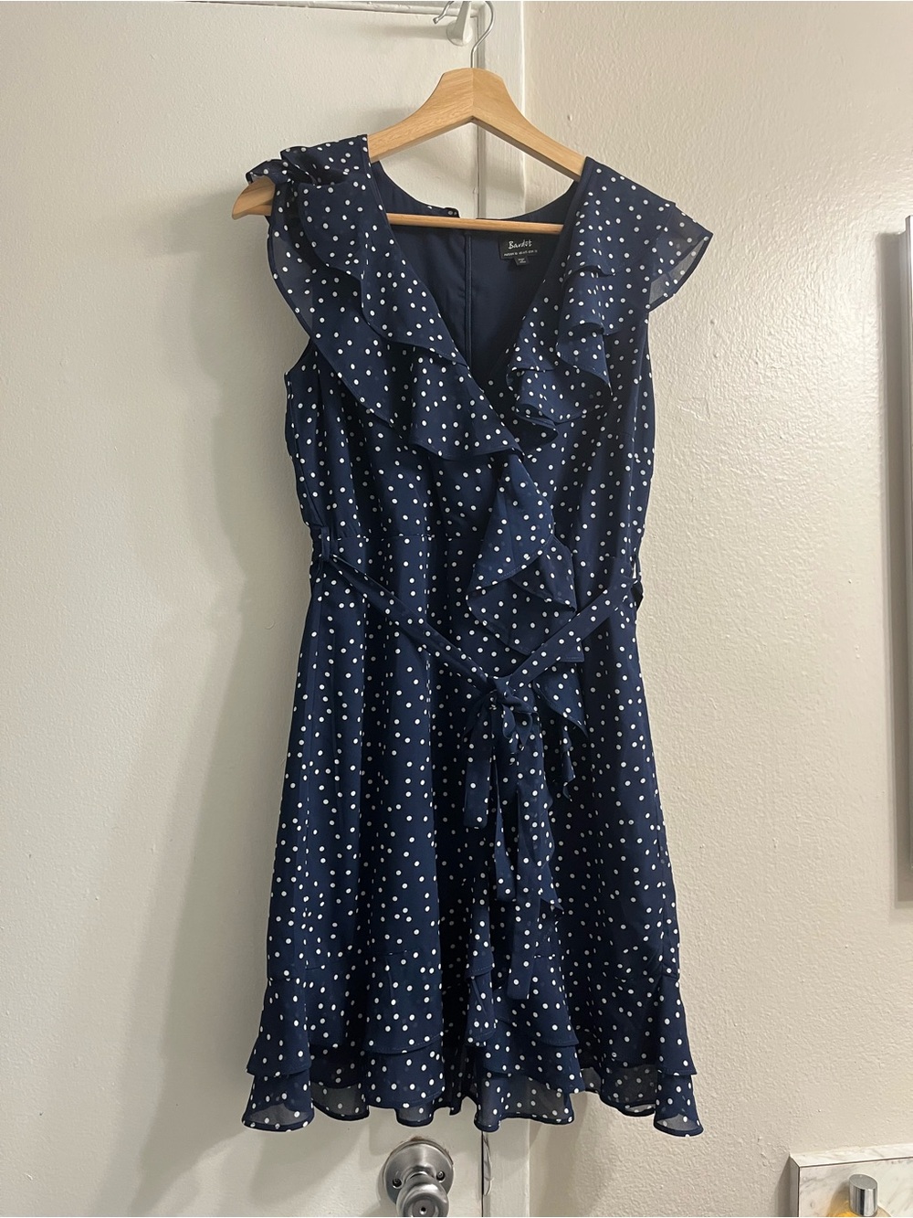 Bardot Navy & White Polka Dot Ruffle Wrap Mini Dress